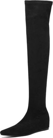 Generic Womens Over The Knee Suede Boots Pointed Toe Wedge Heels Stretch Sock Design Comfortable Non Slip Durable Shoes For Evening Party Daily Wear,Black,4.5