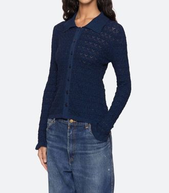 Sea New York Ruby Knit Long Sleeve Polo In Navy