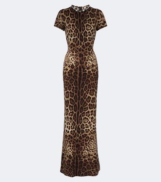 Dolce & Gabbana Embellished leopard-print silk-blend gown