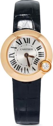 Cartier pre-owned Ballon Blanc 26mm - women - Alligator Leather/Sapphire Crystal/18kt Rose Gold/Diamond - One Size - Silver
