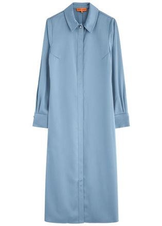 Stine Goya Satin Midi Shirt Dress - Blue - XL (UK16 /xl)