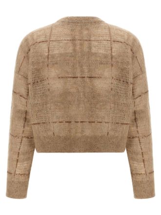 Brunello Cucinelli Sequin-Embroidered Check Sweater - Beige