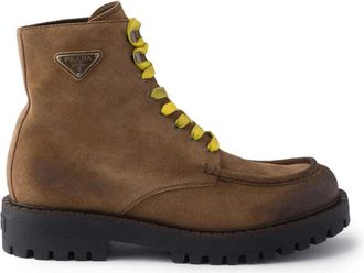 Prada Aged Suede Lace-up Ankle Boots