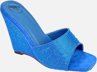 XY London Womens XY London Womens/Ladies Peggie Rhinestone Wedge Mules - Blue - Size: 7