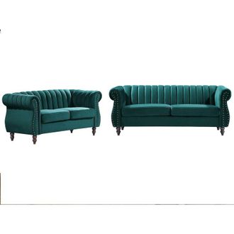Vente-Unique Vente-unique - Divani Chesterfield 3 posti e 2 posti in Velluto Verde smeraldo - trumbo