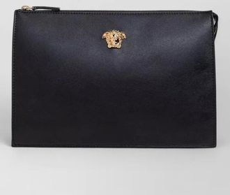 Versace rectangular clutch bag gold tone hardware wrist strap