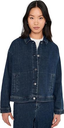 Eileen Fisher Cotton Stretch Denim Classic Collar Jacket Womens Jacket Medium Indigo : XS, Elastane/Denim/Cotton