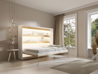 Vente-Unique Letto estraibile 140 x 200 cm Apertura orizzontale manuale Con LED Bianco e Naturale - RAPILI