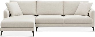 Castlery Lena Chaise Sectional Sofa Left Facing Customized, Cream Performance Classic Twill, Matte Black Legs, Spill Resistant, Removable Covers for Sofas