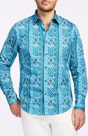 Robert Graham Paisley Print Cotton Button-Up Shirt in Teal at Nordstrom Rack, Size X-Large