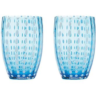 Zafferano Perle Bicchiere Acquamarina - Vetro Colorato Soffiato a Bocca, 32 cl, Lavorato a Mano - Set da 2 Tumblers Artigianali per Acqua o Cocktail - Zafferano