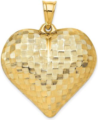 Diamond2Deal 14k Yellow Gold Polished Basket Weave Pattern 3-D Puffed Heart Pendant