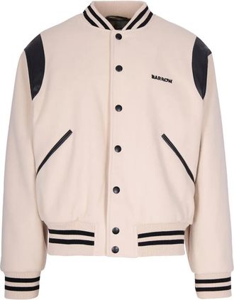 Barrow varsity bear-appliqué bomber jacket - Neutrals