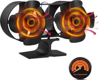 OEM Ventilador Para Estufa De Le&ntilde;a Coocheer - 8 Aspas, Silencioso, Aluminio Anodizado, 20,3 X 11,9 X 5,3 Cm, Con Term&oacute;metro