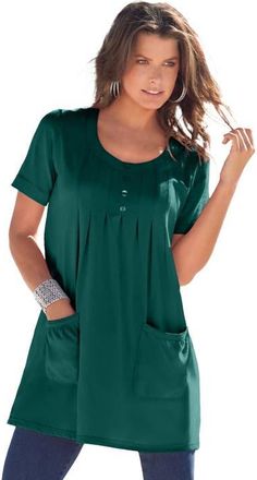 Roaman's Plus Size Two Pocket Soft Knit Swing Tunic in Emerald Green at Nordstrom, Size Medium