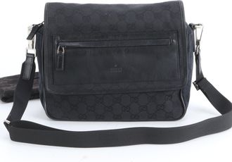 Gucci Black Leather Canvas Shoulder Bag (Pre-Owned)
