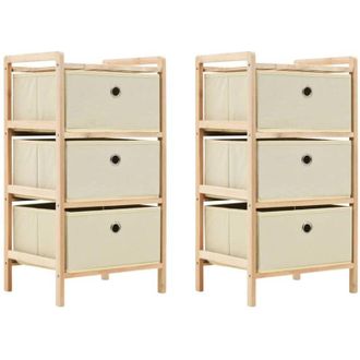vidaXL Vidaxl - Scaffali con 3 Cesti in Tessuto 2 pz in Legno di Cedro Beige