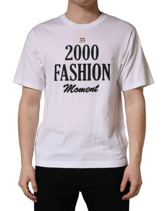 Dolce & Gabbana White Graphic Print DG Men Crew Neck Mens T-shirt (Pre-Owned)