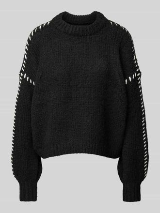 Vero Moda Relaxed Fit Strickpullover mit Kontrast-Detail Modell FENG in Black, Gr&ouml;&szlig;e XS