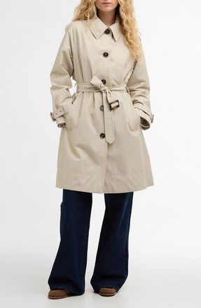 Barbour Maia Waterproof Trench Coat in Mist /Dress Navy Tartan at Nordstrom, Size 14 Us