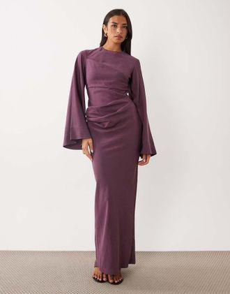Asos vestito lungo con maniche lunghe e vita segnata in color mora-Viola