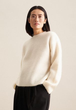 Seidensticker Strickpullover SEIDENSTICKER Schwarze Rose, Damen, Gr. XL, sanftes wei&szlig;, 33% Wolle, 33% Angora, 28% Polyamid, 6% Elasthan, unifarben, oversize, Rundha