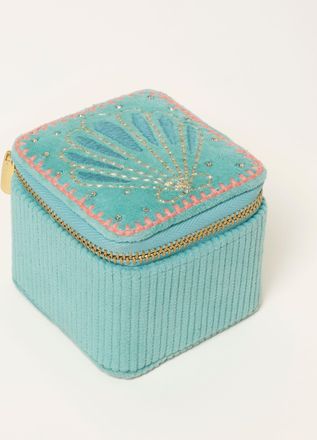 Fat Face FatFace Light Teal Shell Embroidered Travel Jewellery Box