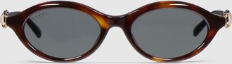 Gucci Oval-frame Sunglasses, Beige