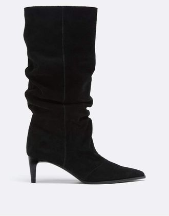 Stradivarius stivali in pelle morbidi con tacco neri-Nero