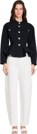 Sandro Cropped ruffled peplum jacket in Black at Nordstrom, Size 38 Eu