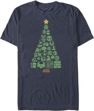 Nintendo Mens Nintendo Christmas Tree Mosaic Graphic T-Shirt in Navy Blue at Nordstrom, Size Xxx-Large
