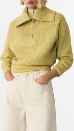 Mango High Neck Half Zip Sweater in Olive Green at Nordstrom, Size Large