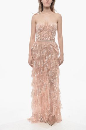 Elisabetta Franchi Strapless Maxi Dress with Sequins Elisabetta Franchi