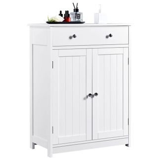 Yaheetech Armadietto da Bagno Mobiletto Salvaspazio a Terra per Bagno Cucina Camera da Letto Ufficio con 2 Ante e 1 Cassetto 60 x 30 x 80 cm Bianco - Yaheetech