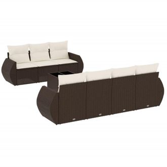 vidaXL Set Sof&aacute;s De Jard&iacute;n 8 Piezas Y Cojines Rat&aacute;n Sint&eacute;tico Marr&oacute;n Vidaxl