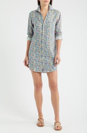 Frank & Eileen Mary Classic Long Sleeve Linen Shirtdress in Multicolor Flowers at Nordstrom, Size Xx-Small