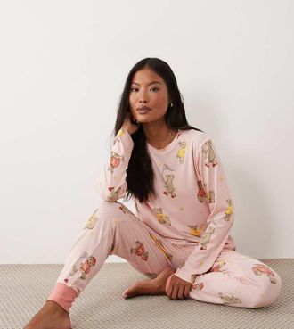 Chelsea Peers Petite - Pigiama rosa con stampa di orsetti e top a maniche lunghe