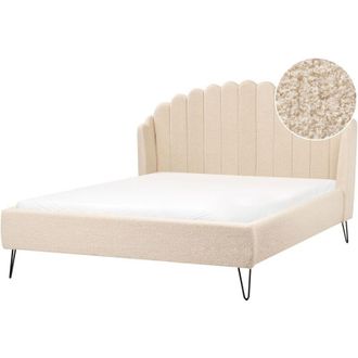 Beliani Beliani - Letto matrimoniale con rete in tessuto boucl&egrave; beige 160 x 200 cm Ambillou