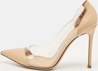 Gianvito Rossi Beige Leather And Pvc Plexi Pointed Toe Pumps