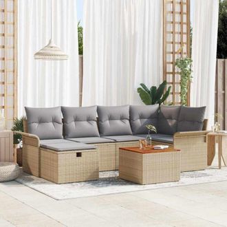 vidaXL Vidaxl - Conjunto De Sof&aacute; De Jard&iacute;n Con Coj&iacute;n 7 Pcs Beige Polirat&aacute;n