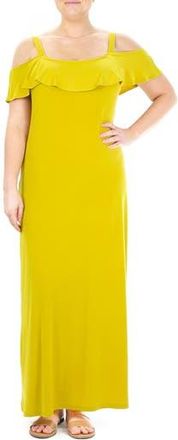Nina Leonard Ruffle Cold Shoulder Maxi Dress in Moss at Nordstrom Rack, Size X-Large
