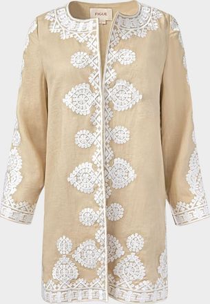 Figue Wren Embroidered Linen Open Jacket