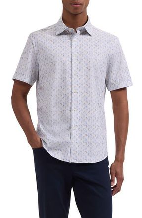 Bugatchi Miles OoohCotton Tropical Sail Boat Print Short Sleeve Button-Up Shirt in Air Blue at Nordstrom, Size Xx-Large