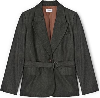 Motivi Blazer van ramie-mix met ceintuur - Dames - Blazers - Blauw - S - Katoen - Jassen