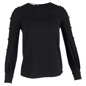 Oscar De La Renta Bateau Neckline Blouse in Black Silk
