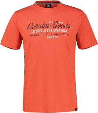 Lerros T-Shirt LERROS T-Shirt unifarben mit Print und 1/2-&Auml;rmeln, Herren, Gr. 4XL, vivid rot, 100% Baumwolle, Rundhals, Shirts T-Shirt