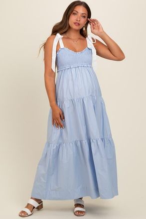 Pinkblush Blue Contrast Shoulder Straps Maxi Dress in Light Blue at Nordstrom, Size Large