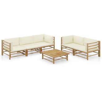 vidaXL Set De Muebles De Jard&iacute;n 6 Piezas Bamb&uacute; Y Cojines Blanco Crema Vidaxl