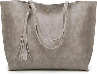 Generic Compatible For Retro Large Capacity Womens Tote Bag Handbag Shoulder Lightweight(Grey)