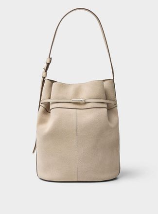BOSS Womens Helya topstitched sand suede bucket bag
